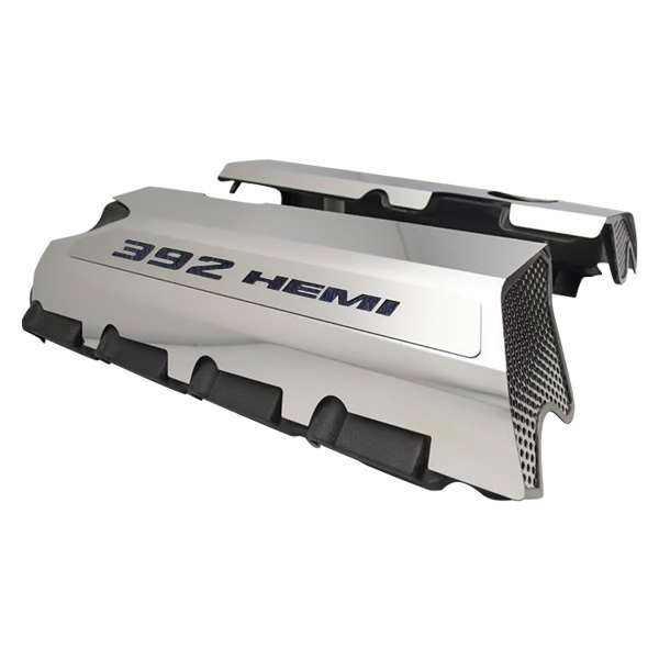 American Car Craft® - MOPAR Licensed Series Non-Illuminated Polished Fuel Rail Covers with Brushed Black 392 HEMI Logo