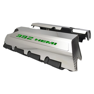 ACC® - MOPAR Licensed Series Non-Illuminated Polished Fuel Rail Covers with Green Carbon Fiber 392 HEMI Logo