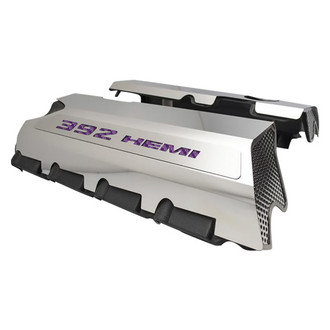 ACC® - MOPAR Licensed Series Non-Illuminated Polished Fuel Rail Covers with Purple Carbon Fiber 392 HEMI Logo