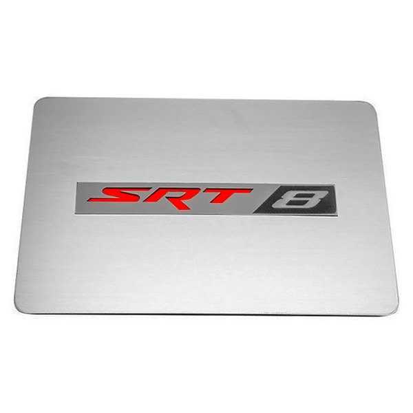 American Car Craft® - Brushed Fuse Box Cover Top Plate with Bright Red SRT8 Logo