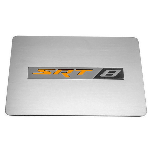 American Car Craft® - Brushed Fuse Box Cover Top Plate with HEMI Orange SRT8 Logo