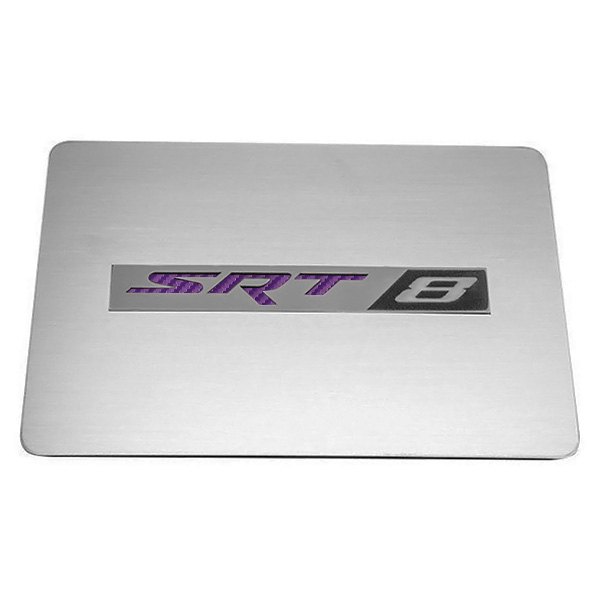 American Car Craft® - Brushed Fuse Box Cover Top Plate with Purple SRT8 Logo