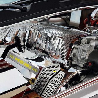 ACC® - MOPAR Licensed Series Yellow Illuminated Polished Fuel Rail Covers with HEMI Logo