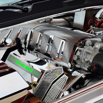 ACC® - MOPAR Licensed Series Green Illuminated Polished Fuel Rail Covers with HEMI Logo