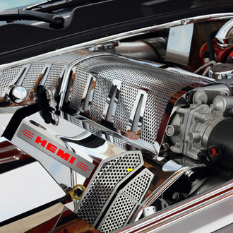 ACC® - MOPAR Licensed Series Red Illuminated Polished Fuel Rail Covers with HEMI Logo