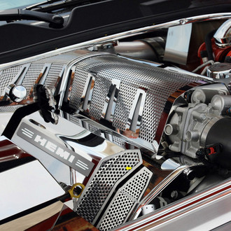 ACC® - MOPAR Licensed Series White Illuminated Polished Fuel Rail Covers with HEMI Logo