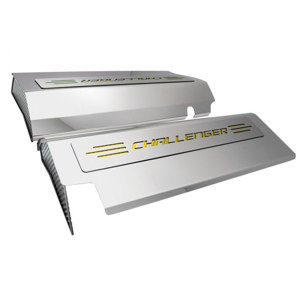 American Car Craft® - MOPAR Licensed Series Illuminated Polished Fuel Rail Covers with Challenger Logo