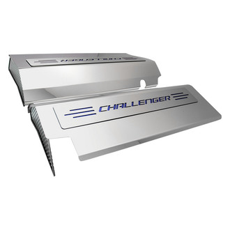 ACC® - MOPAR Licensed Series Blue Illuminated Polished Fuel Rail Covers with Challenger Logo