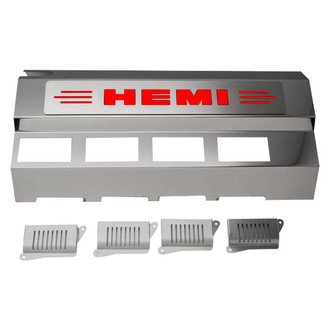 ACC® - Replacement Style Non-Illuminated Polished Fuel Rail Covers with Bright Red Solid HEMI Logo