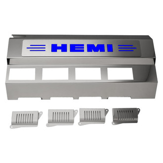 ACC® - Replacement Style Non-Illuminated Polished Fuel Rail Covers with Dark Blue Solid HEMI Logo