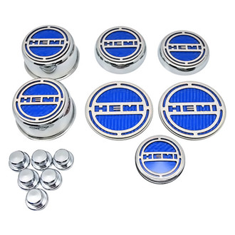 ACC® - Chrome Cap Cover Set with Blue Carbon Fiber HEMI Logo