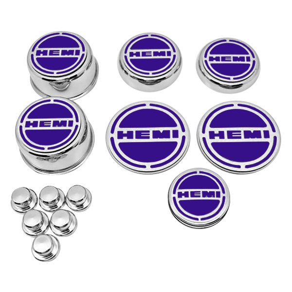 American Car Craft® - Chrome Cap Cover Set with Plum Crazy Purple HEMI Logo