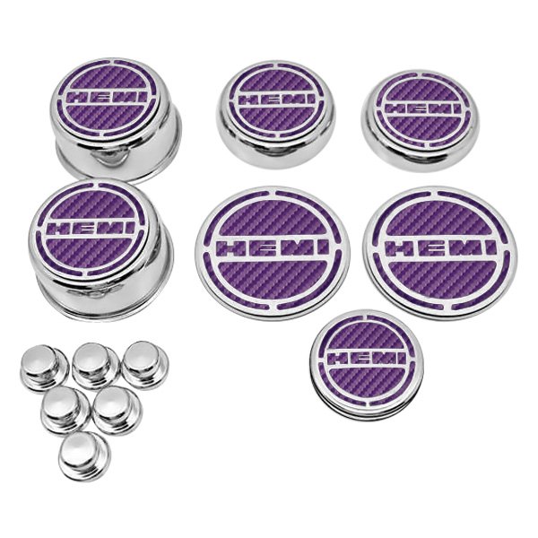 American Car Craft® - Chrome Cap Cover Set with Purple HEMI Logo