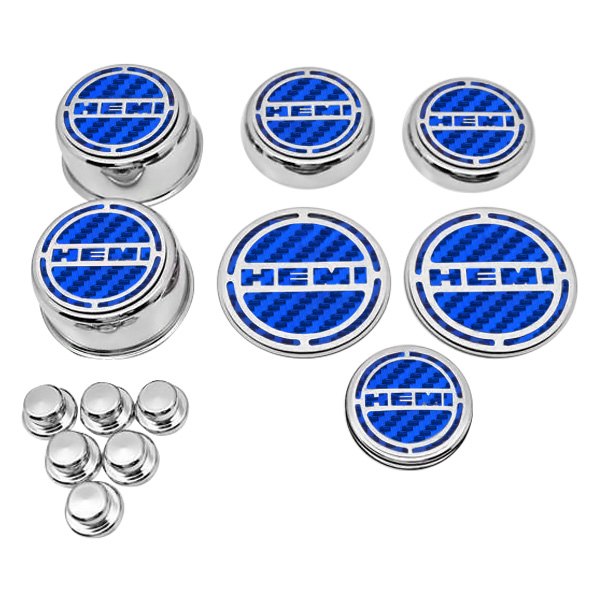 American Car Craft® - Chrome Cap Cover Set with Blue HEMI Logo