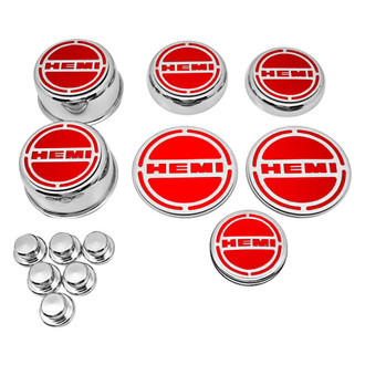 ACC® - Chrome Cap Cover Set with Bright Red Solid HEMI Logo