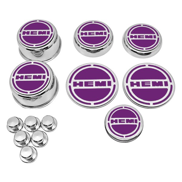 American Car Craft® - Chrome Cap Cover Set with Plum Crazy Purple HEMI Logo