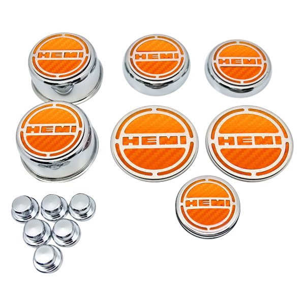 American Car Craft® - Chrome Cap Cover Set with Orange HEMI Logo