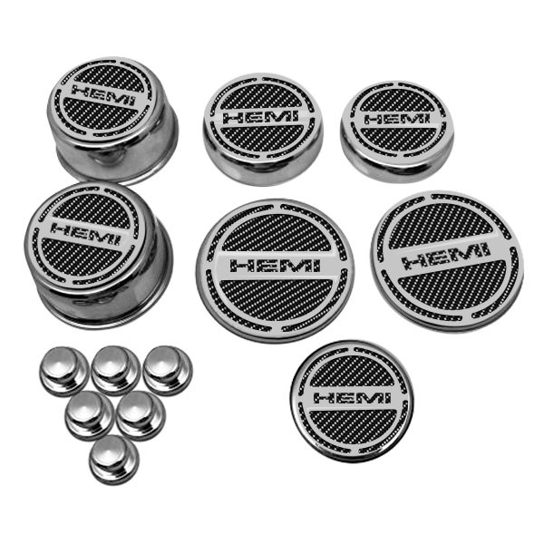 American Car Craft® - Chrome Cap Cover Set with Black HEMI Logo