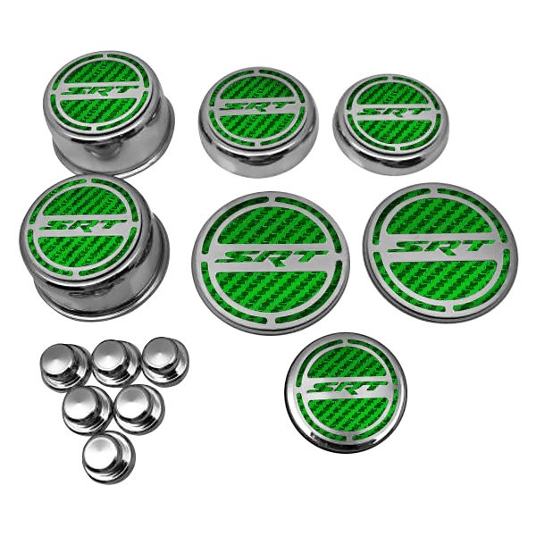 American Car Craft® - Chrome Cap Cover Set with Green SRT8 Logo