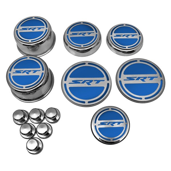 American Car Craft® - Chrome Cap Cover Set with MOPAR Blue SRT8 Logo