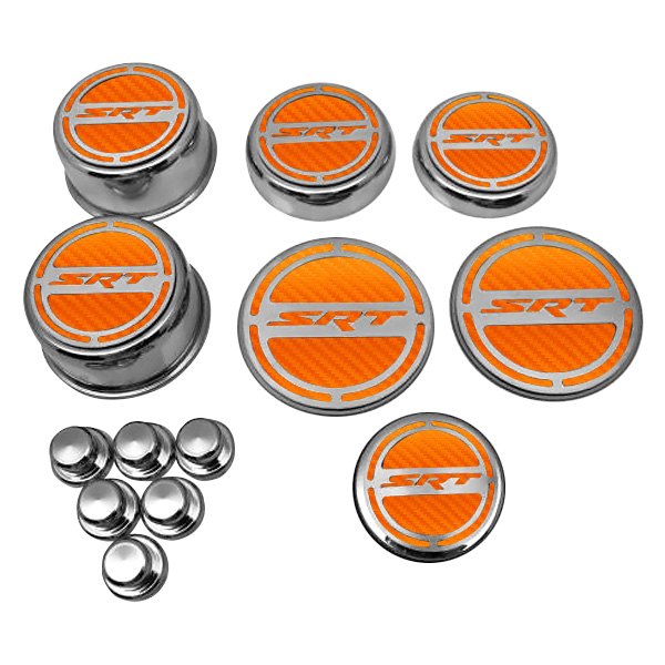American Car Craft® - Chrome Cap Cover Set with Orange SRT8 Logo