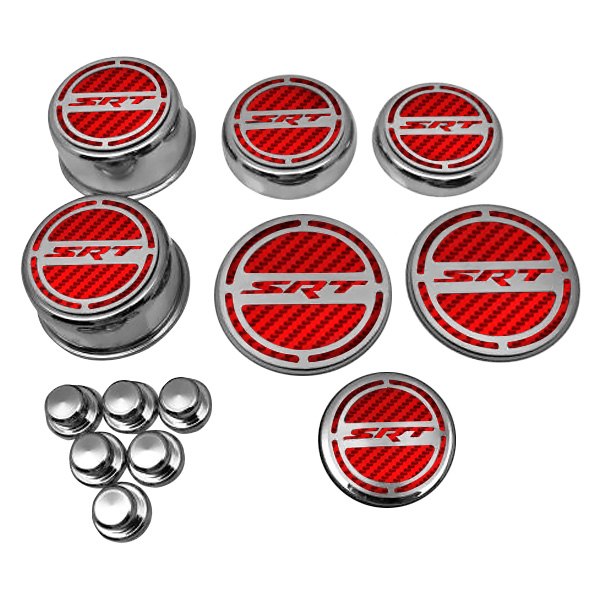 American Car Craft® - Chrome Cap Cover Set with Red SRT8 Logo