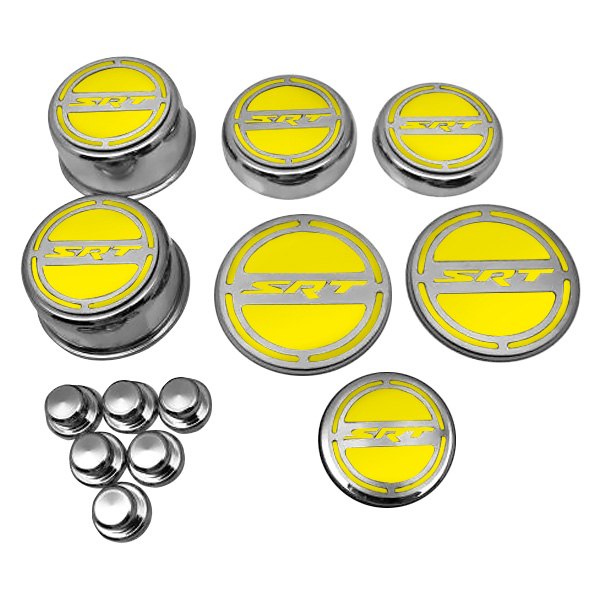 American Car Craft® - Chrome Cap Cover Set with Yellow SRT8 Logo
