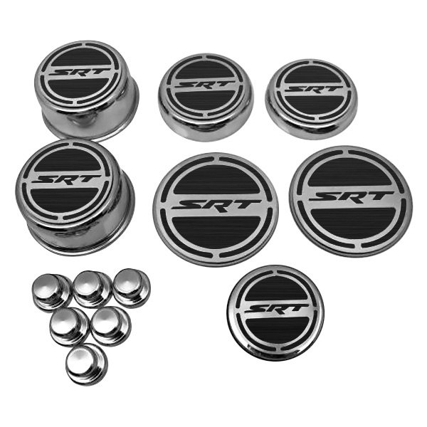 American Car Craft® - Chrome Cap Cover Set with Brushed Black SRT8 Logo