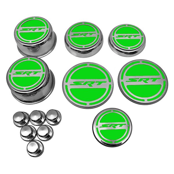 American Car Craft® - Chrome Cap Cover Set with Sublime Green SRT8 Logo