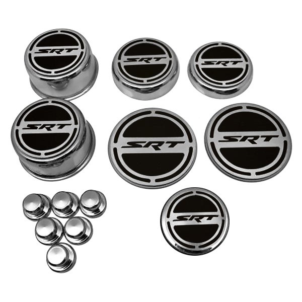 American Car Craft® - Chrome Cap Cover Set with Black SRT8 Logo