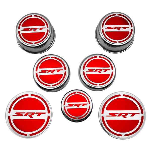 American Car Craft® - Chrome Cap Cover Set with Bright Red SRT Logo