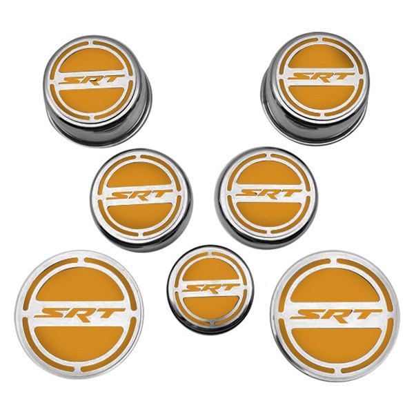 American Car Craft® - Chrome Cap Cover Set with HEMI Orange SRT Logo