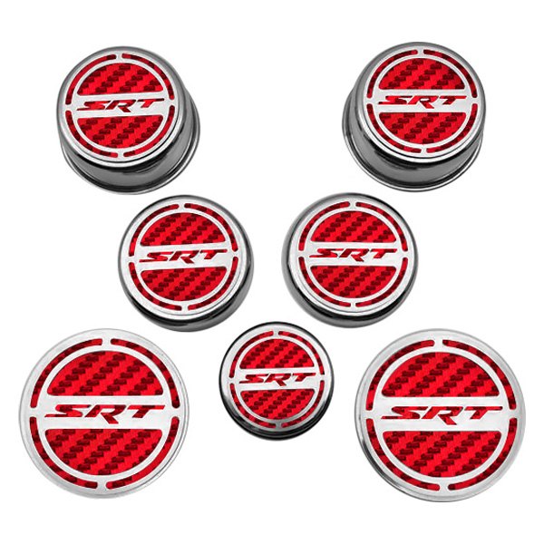 American Car Craft® - Chrome Cap Cover Set with Red SRT Logo