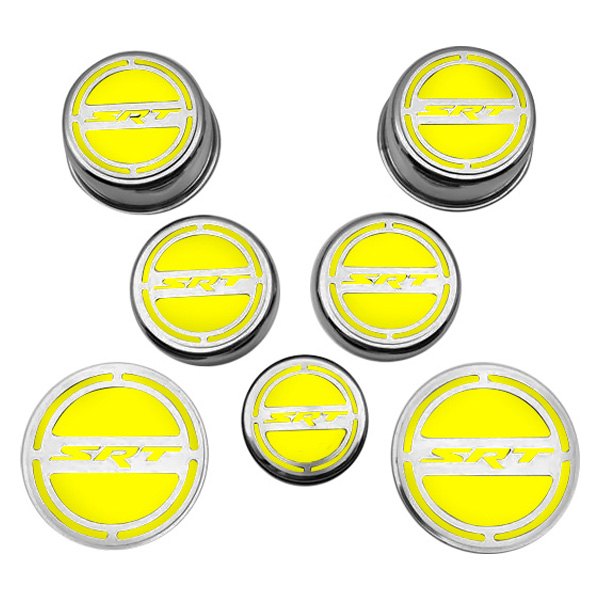 American Car Craft® - Chrome Cap Cover Set with Yellow SRT Logo