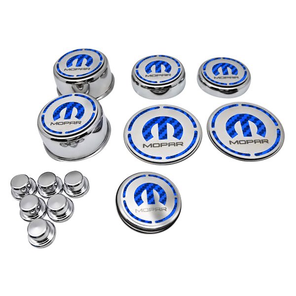 American Car Craft® - Polished Cap Cover Set with Blue MOPAR M Logo