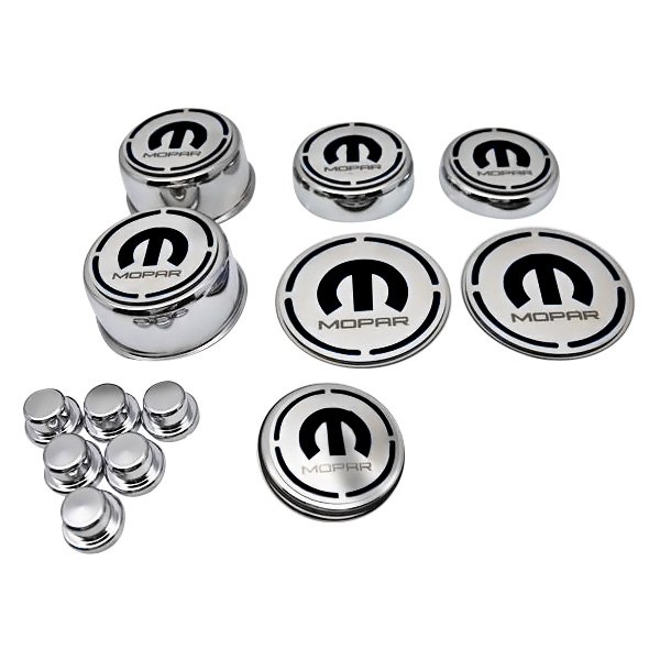 American Car Craft® - Polished Cap Cover Set with Black MOPAR M Logo