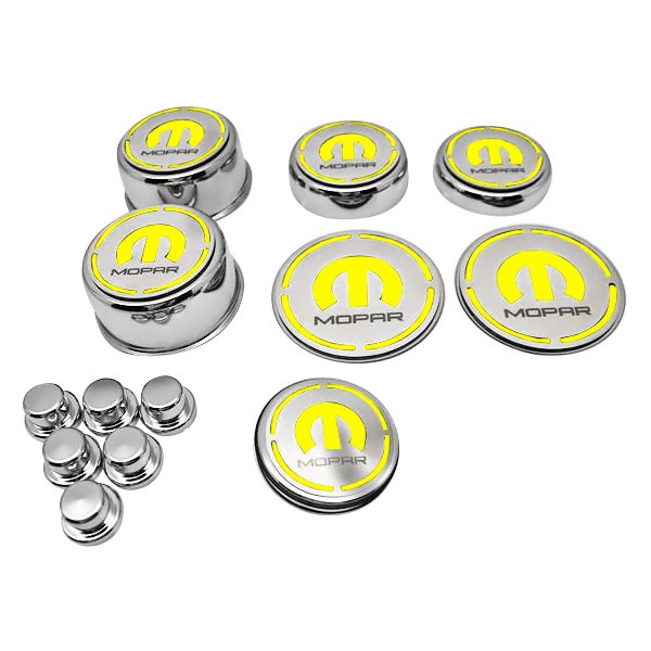 American Car Craft® - Polished Cap Cover Set with Yellow MOPAR M Logo