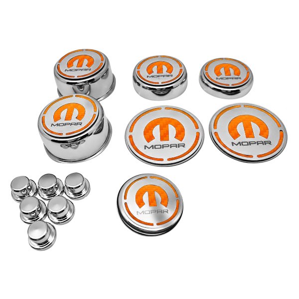 American Car Craft® - Polished Cap Cover Set with Orange MOPAR M Logo