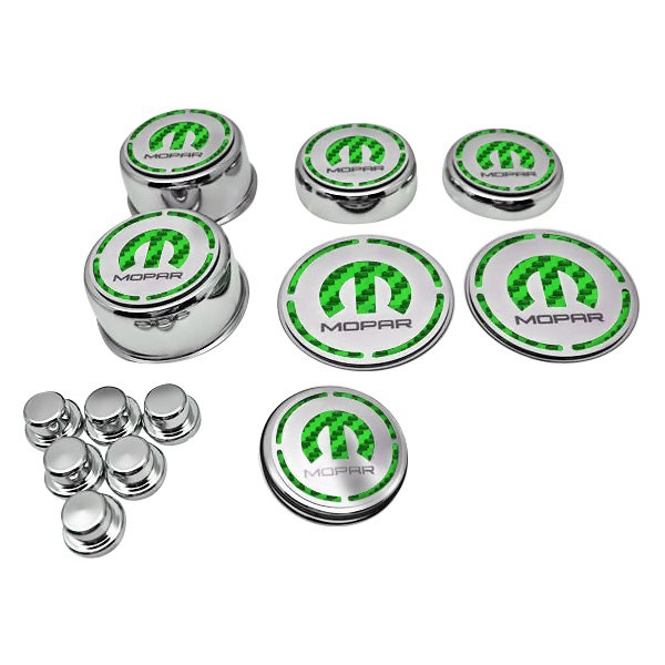 American Car Craft® - Polished Cap Cover Set with Green MOPAR M Logo