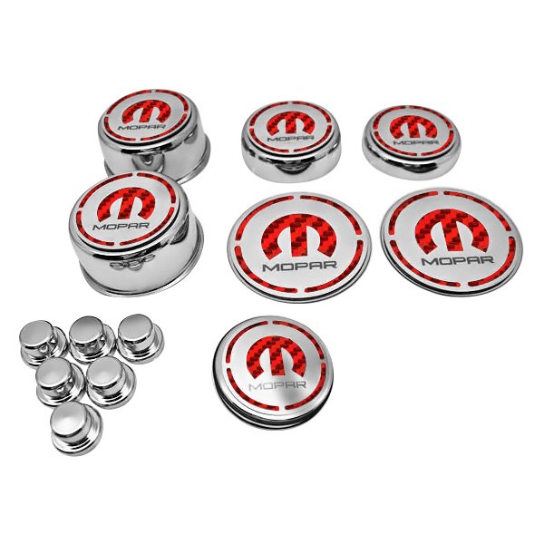 American Car Craft® - Polished Cap Cover Set with Red MOPAR M Logo