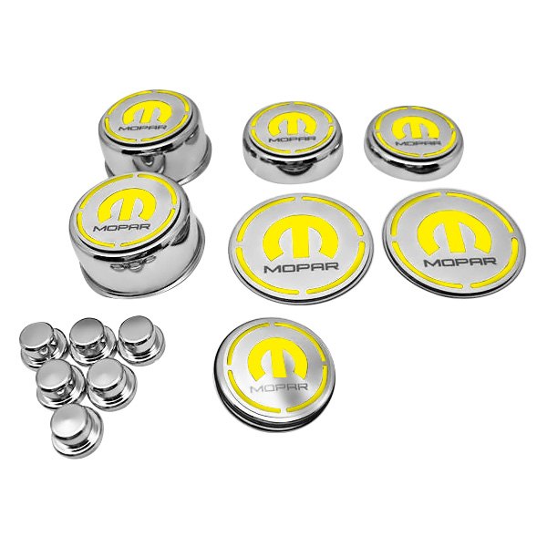 American Car Craft® - Polished Cap Cover Set with Yellow MOPAR M Logo