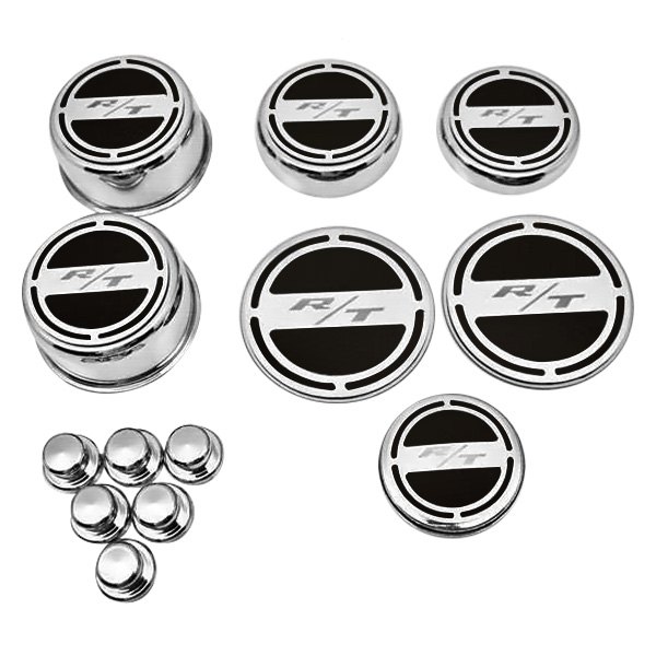 American Car Craft® - Chrome Brushed Black Solid Cap Cover Set with RT Logo