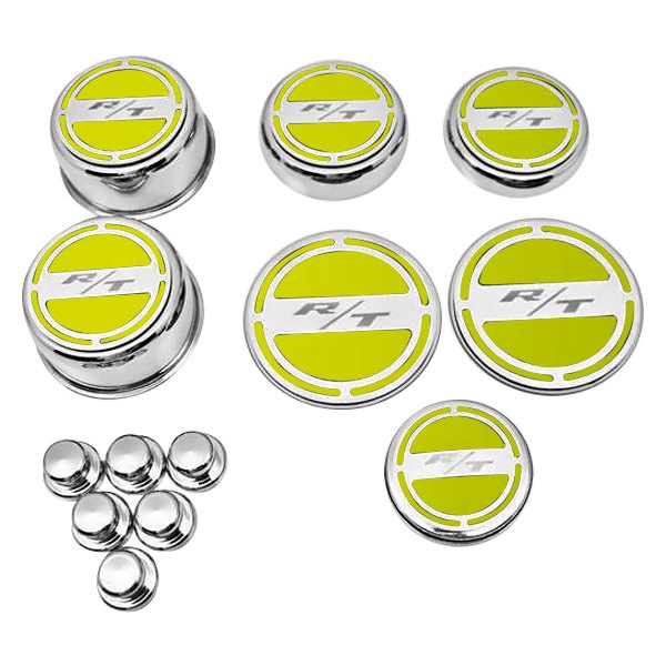 American Car Craft® - Chrome Sublime Green Solid Cap Cover Set with RT Logo