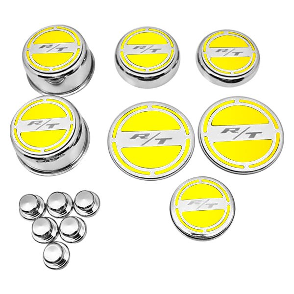 American Car Craft® - Chrome Yellow Solid Cap Cover Set with RT Logo