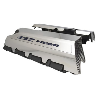 ACC® - MOPAR Licensed Series Non-Illuminated Polished Fuel Rail Covers with Brushed Black Solid 392 HEMI Logo