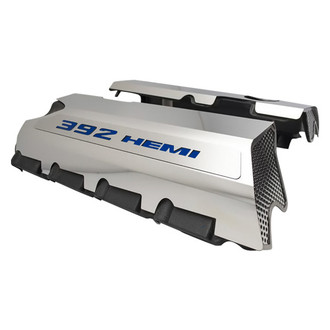 ACC® - MOPAR Licensed Series Non-Illuminated Polished Fuel Rail Covers with Dark Blue Solid 392 HEMI Logo