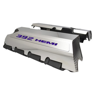 ACC® - MOPAR Licensed Series Non-Illuminated Polished Fuel Rail Covers with Plum Crazy Purple Solid 392 HEMI Logo