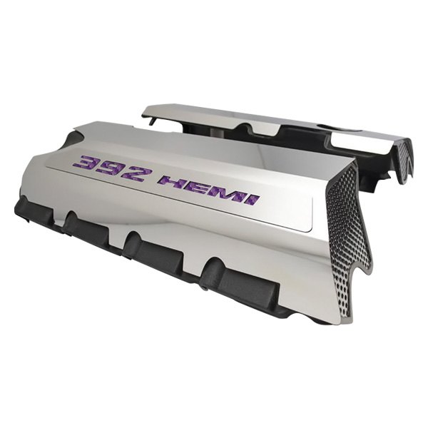 American Car Craft® - MOPAR Licensed Series Non-Illuminated Polished Fuel Rail Covers with Purple 392 HEMI Logo