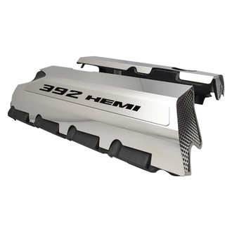 ACC® - MOPAR Licensed Series Non-Illuminated Polished Fuel Rail Covers with Black Solid 392 HEMI Logo