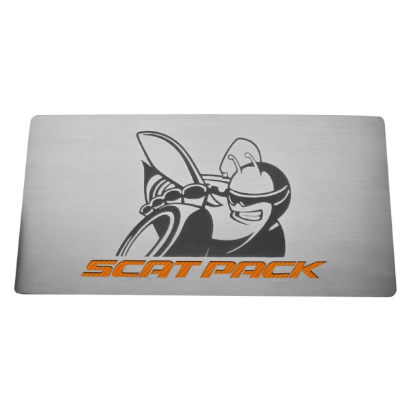 American Car Craft® - Brushed Fuse Box Cover Top Plate with Orange SuperBee Logo